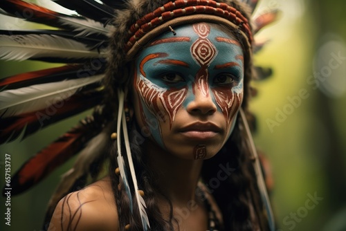 Portrait of a Huli tribe women from Papua New Guinea at jungle.