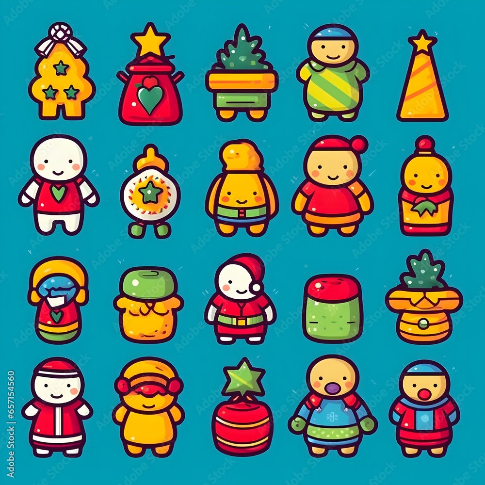 set of Christmas symbols cartoon style.