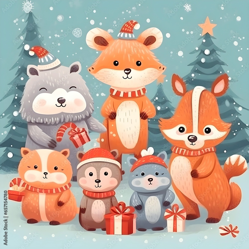 set of Christmas doodle cute cartoon style illustration set of Christmas doodle cute cartoon style illustration