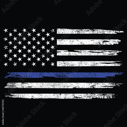 Distressed Thin Blue Line American Flag T-Shirt Vector Design, Police Line, Blue Lives Matters, Back the Blue	