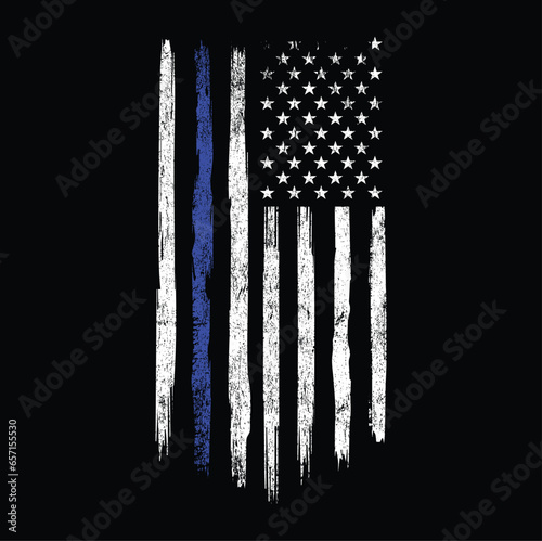 Distressed Thin Blue Line American Flag T-Shirt Vector Design, Police Line, Blue Lives Matters, Back the Blue	