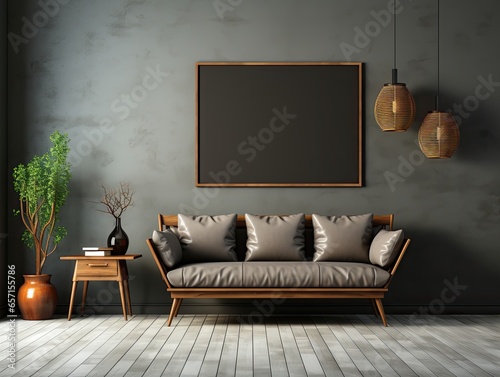 interior design modern sofa chair in dark grey color and whitewall. can be use for copy space, mock up, quotes, wallpaper © zanderdesk