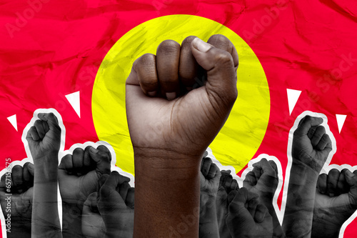 Fist, protest and fighting for human rights with people on a red background together to rally a crowd. Hands, power and equality with an adult group at a march for freedom, justice or change © Malambo C/peopleimages.com
