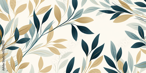 Abstract botanical art background vector. Natural hand drawn pattern design with leaves branch, flower. Simple contemporary style illustrated Design for fabric, print, cover, banner, wallpaper. 