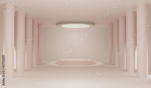 3d background products display podium with platform. background vector 3d rendering with podium. stand to show cosmetic product on podium 3d. Stage showcase on pedestal display beige background studio