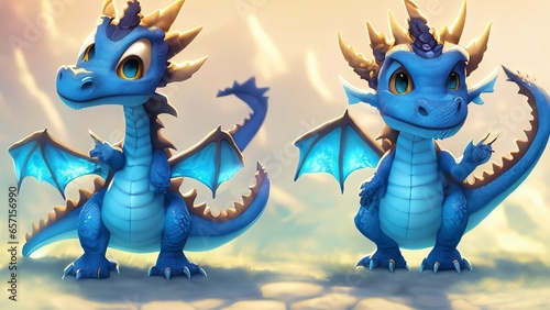 Cute blue dragon characters and illustrations