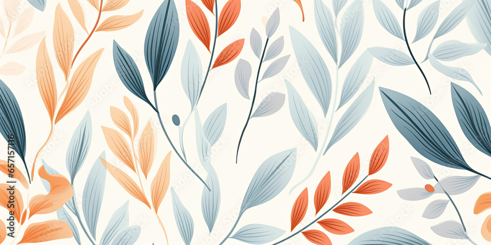 Abstract botanical art background vector. Natural hand drawn pattern design with leaves branch, flower. Simple contemporary style illustrated Design for fabric, print, cover, banner, wallpaper.  - obrazy, fototapety, plakaty 
