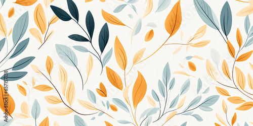 Abstract botanical art background vector. Natural hand drawn pattern design with leaves branch, flower. Simple contemporary style illustrated Design for fabric, print, cover, banner, wallpaper. 