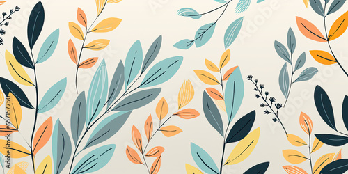 Abstract botanical art background vector. Natural hand drawn pattern design with leaves branch, flower. Simple contemporary style illustrated Design for fabric, print, cover, banner, wallpaper. 