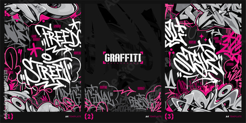 Trendy Abstract Dark Graffiti Style A4 Poster Vector Illustration Art Template Background