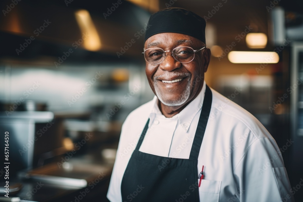 Portrait of a senior male chef posing in the kitchen