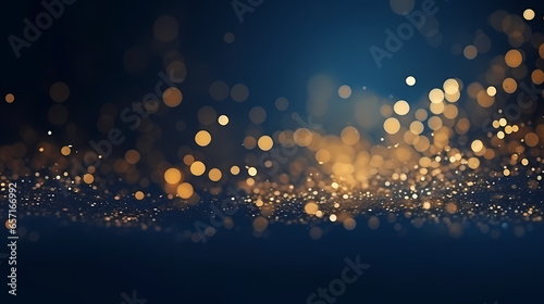 Abstract background with Dark blue and gold particles. Christmas Golden Light shining particles both on a navy blue background. Gold foil texture. Holiday concept.