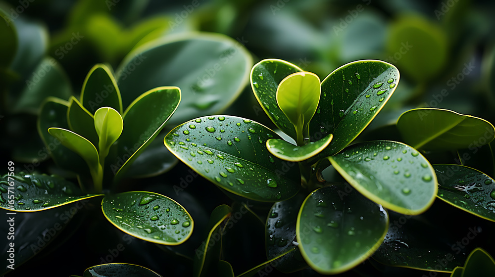 Macro shots of natural green rubber plant - obrazy, fototapety, plakaty 