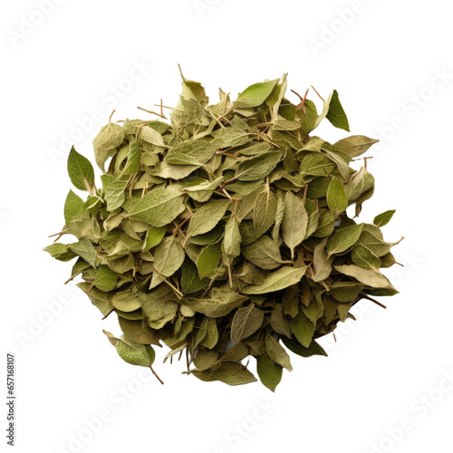 Pile of dried oregano leaves isolated on transparent background