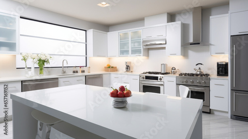 Modern Kitchen with Minimalist Elegance,white shade,soft lights