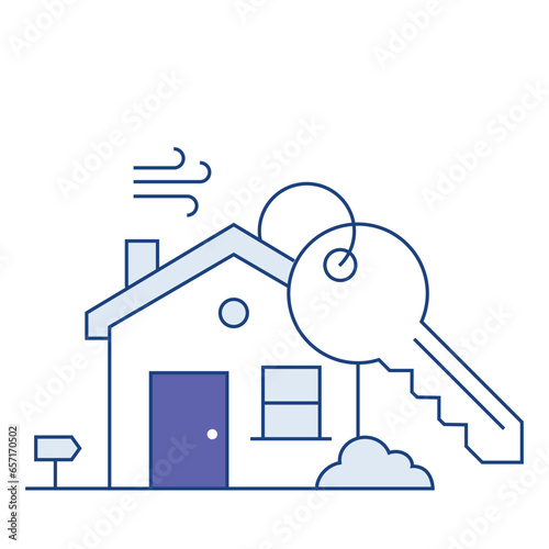 The house with a key icon symbolizes the key to homeownership and represents the process of acquiring and securing a new property Icon