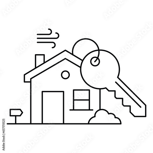 The house with a key icon symbolizes the key to homeownership and represents the process of acquiring and securing a new property Icon