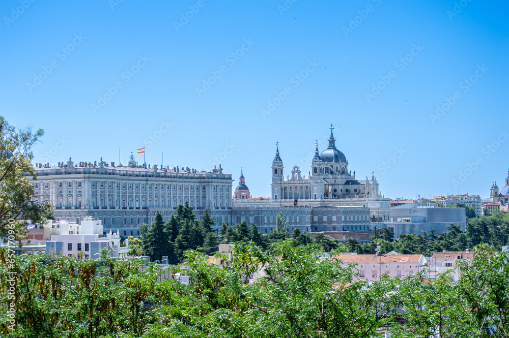 Visiting Royal Palace of Madrid on summer sunny day in Madrid, Spain