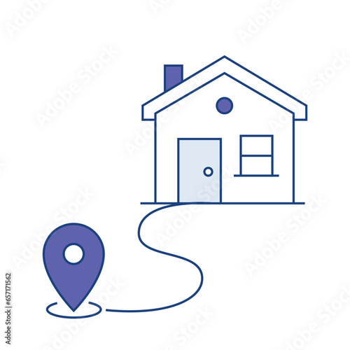 Property Navigation, House Location. The route icon with a map pin and a house signifies efficient navigation to locate a specific property and its precise location Icon