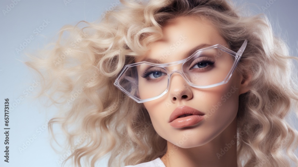 Portrait of a beautiful stylish woman in fashionable glasses with a beautiful hairstyle, close-up Portrait of a beautiful stylish woman in fashionable glasses with a beautiful hairstyle, close-up