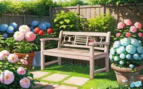 Anime Concept Background Beautiful Garden Environment With Assortment Plants And Blooming Flowers