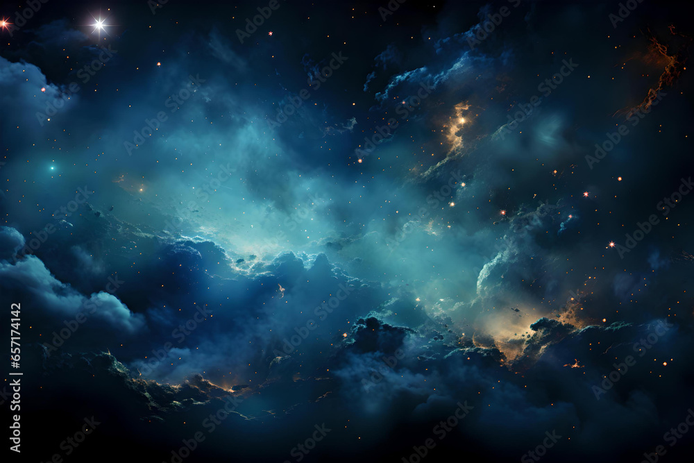Night sky filled with stars, planets, and galaxies, cosmos, Panorama blue night sky and star on dark background