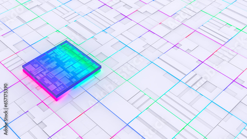 Photos Colorful glowing chipset processor and lines Futuristic artificial intelligence