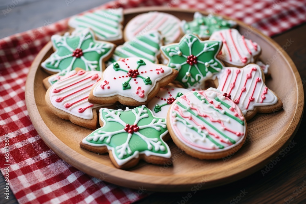 some decorated sugar cookies are sitting on top of a wooden board Generative AI some decorated sugar cookies are sitting on top of a wooden board Generative AI