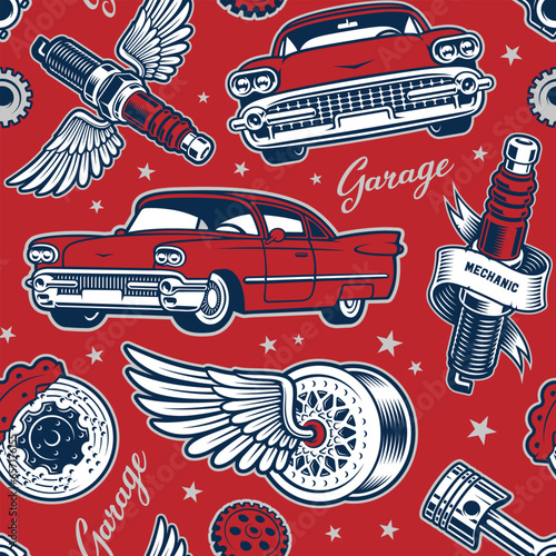 vintage car seamless pattern