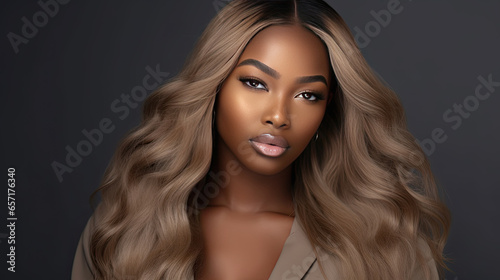 Foto Beautiful African American woman with dyed and straight hair