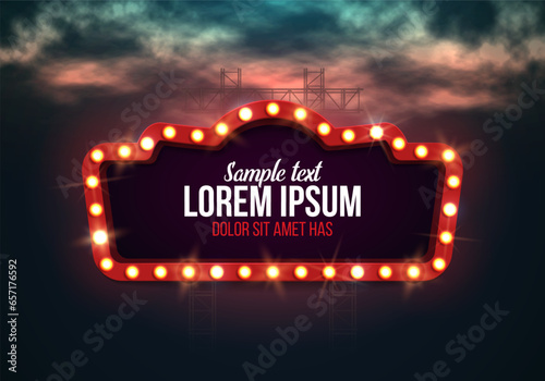 Shining retro billboard. Vintage bright sign board for your design. Vector illustration.
