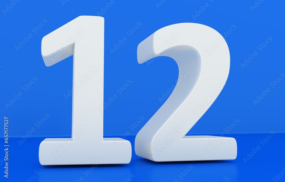 Number 12 in white on light blue background, isolated twelve number.
