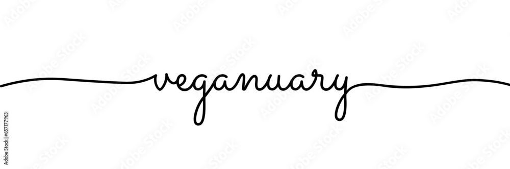Veganuary monoline lettering isolated on white background. Vector Illustration.
 - obrazy, fototapety, plakaty 