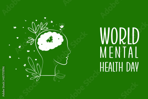 World mental health day concept vector illustration. The human brain is positive