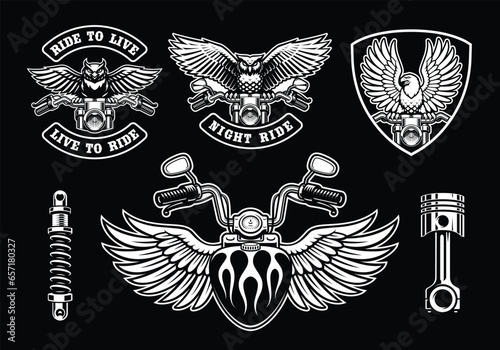 a set of biker themed badges