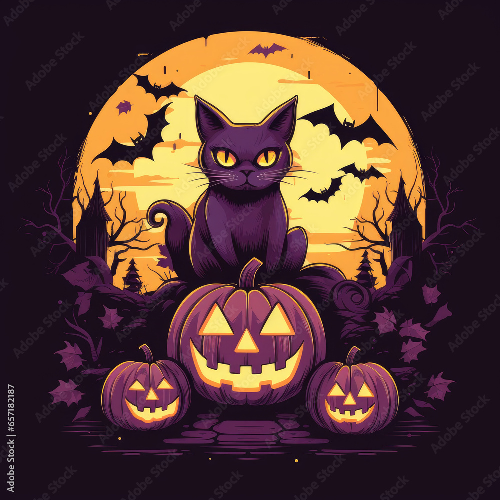 halloween cat with pumpkin halloween cat with pumpkin