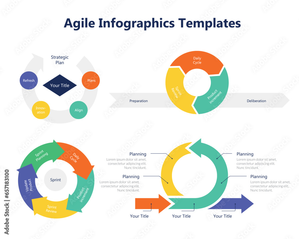 Agile Diagram Infographics Template 
Agile project management diagram used in the software development plan, project schedule, roadmap and business approach that aligns your customer needs and company - obrazy, fototapety, plakaty 