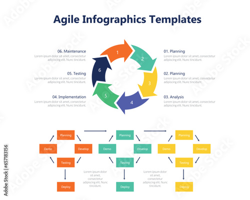 Agile Diagram Infographics Template 
Agile project management diagram used in the software development plan, project schedule, roadmap and business approach that aligns your customer needs and company