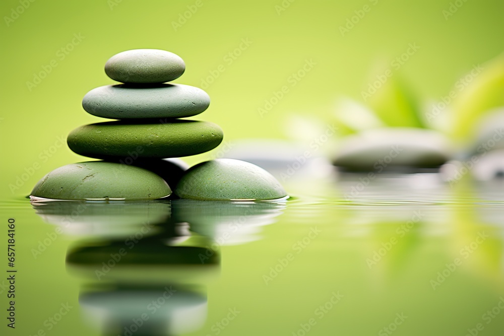 Tranquil spa pebble green imagery in a minimalistic photographic approach, artistic arrangement and ambiance background Tranquil spa pebble green imagery in a minimalistic photographic approach, artistic arrangement and ambiance background