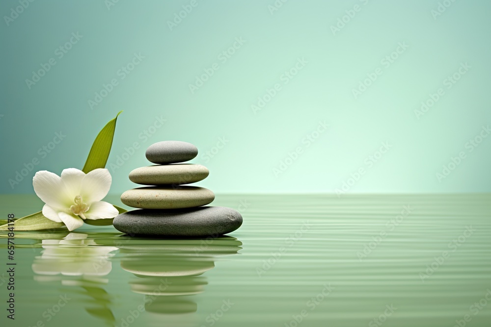 Tranquil spa pebble green imagery in a minimalistic photographic approach, artistic arrangement and ambiance background Tranquil spa pebble green imagery in a minimalistic photographic approach, artistic arrangement and ambiance background