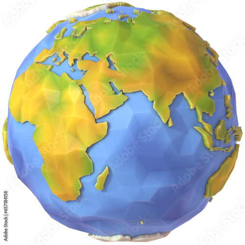 3D Illustration of Low Poly Earth. Polygonal Globe. Africa and Eurasia