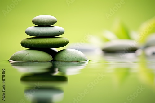 Tranquil spa pebble green imagery in a minimalistic photographic approach  artistic arrangement and ambiance background