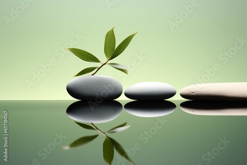 Tranquil spa pebble green imagery in a minimalistic photographic approach, artistic arrangement and ambiance background