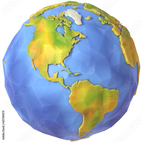 3D Illustration of Low Poly Earth. Polygonal Globe. North and South America