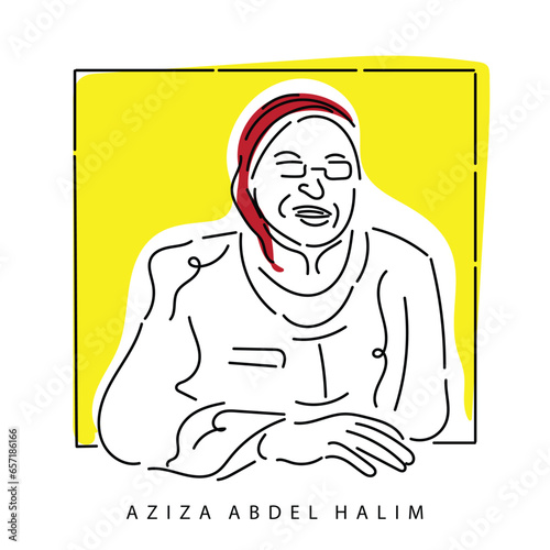  line art vector of Aziza Abdel Halim. Empowered muslim woman. Women's day art. Famous women making history. photo