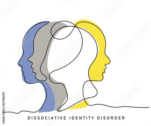head silhouette. line art vector art of dissociative identity disorder. Multiple personalities concept. Bipolar disorder. Psychology concept.