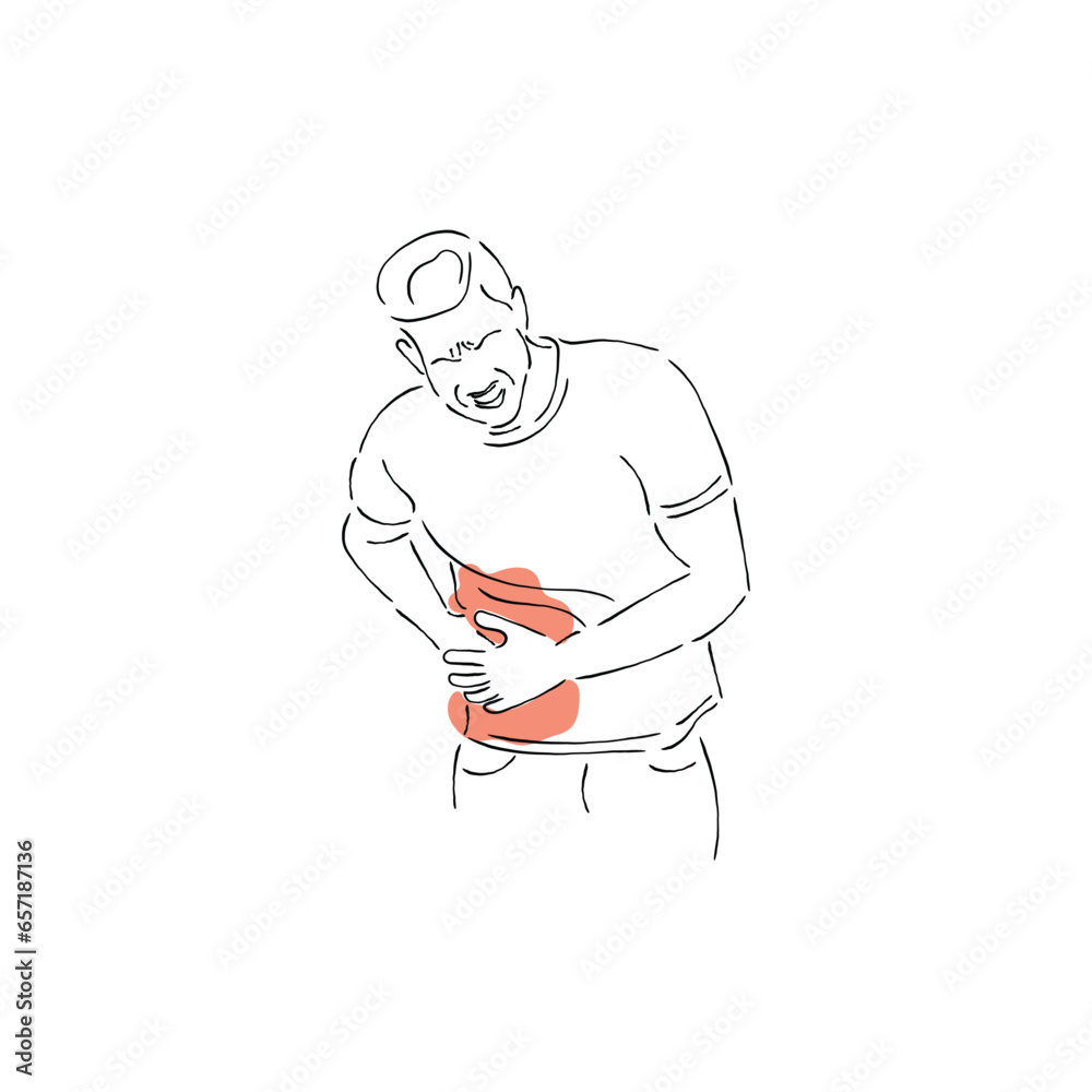 man having kidney pain illustration. Line art vector. Kidney diseases awareness art