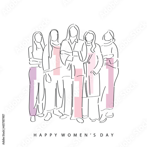 group of empowered women. Line art vector of a middle age woman. Women's day art. Isolated women doodles. Empowerment And women solidarity concept.