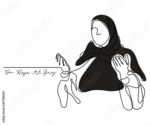  line art vector of Dr Raja Easa Al Gurj from UAE who is one of the most influential women in the world. Empowered muslim women. Women's day concept art.