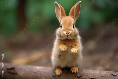 Cute rabbit with finger pointed. Generative AI © Madoc